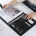 thumbnail image 4 of Denhf Portfolio Folder with Calculator, Leather Professional Business Padfolio with Card Holder, Binder Portfolio for Interview Negotiate, Legal Pad Holder Document Organizer, 16.7" x 9.6", Black, 4 of 9