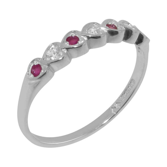 LBG British Made 925 Sterling Silver Natural Diamond & Ruby Womens Eternity Ring - 33 size options - Size 10