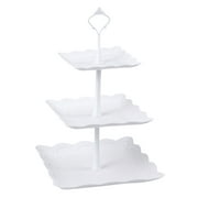3-Tier White Dessert Cake Stand, PP Pastry Stand Small Cupcake Stand Cookie Tray Rack Candy Buffet Set Up Fruit Plate and Trays for Wedding Home Birthday Party Decor Serving Platter(1PCS)
