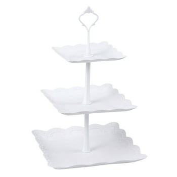 1 Set 3-Tier White Dessert Cake Stand Plastic Pastry Stand Small Cupcake Stand Cookie Tray Rack Candy Buffet Set Up Fruit Plate and Trays for Wedding Home Birthday Party Decor Serving Platter