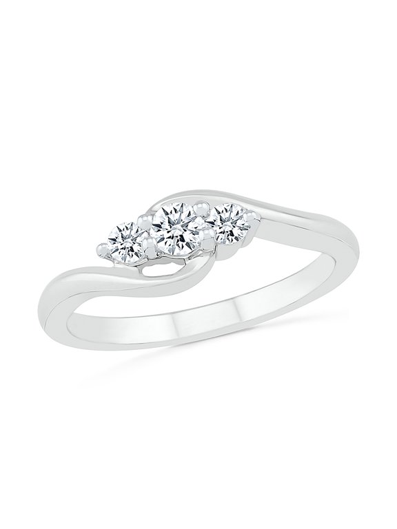 DGOLD 10kt White Gold Round White Diamond Classic 3 stone Ring (1/4 cttw)