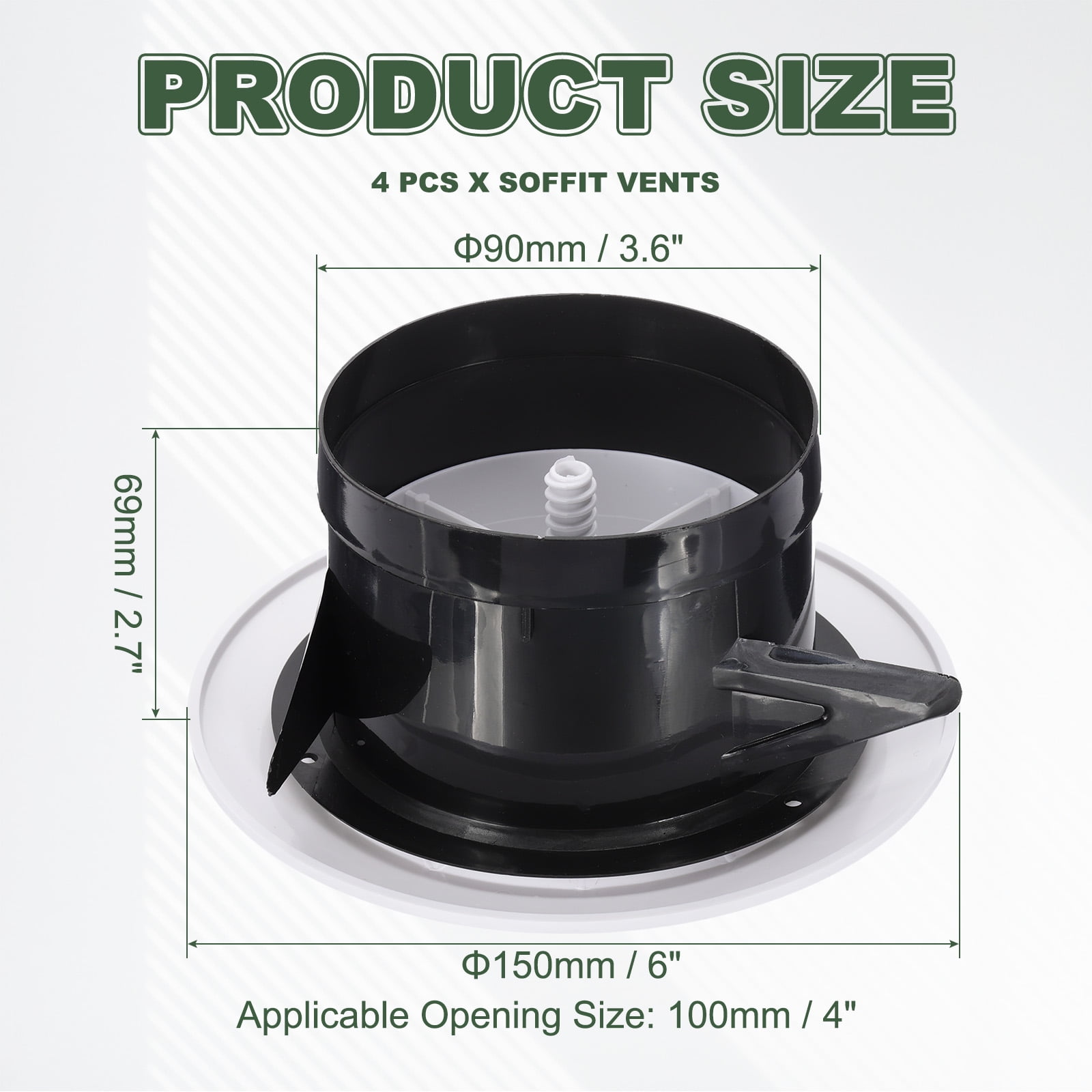Uxcell 4 Inch Round Air Vent Cover, 4Pcs ABS Adjustable Soffit Vents, White