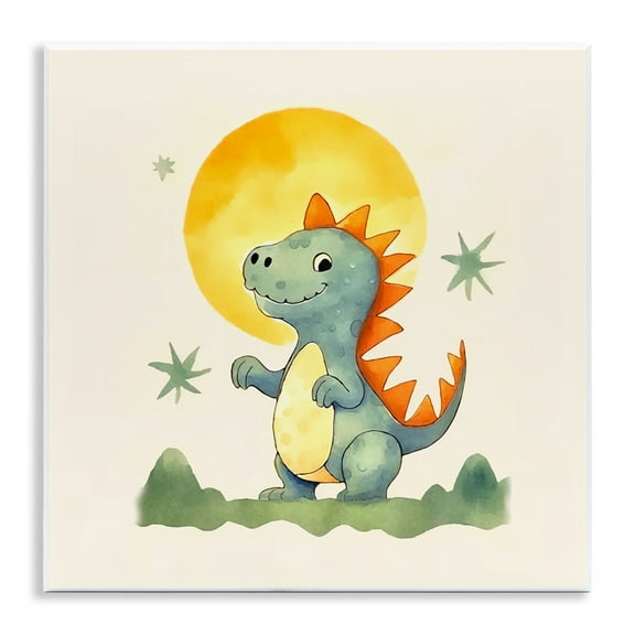 Stupell Industries Dino Under Moonlight Animals Painting Unframed Art Print Wall Art, 12 x 12