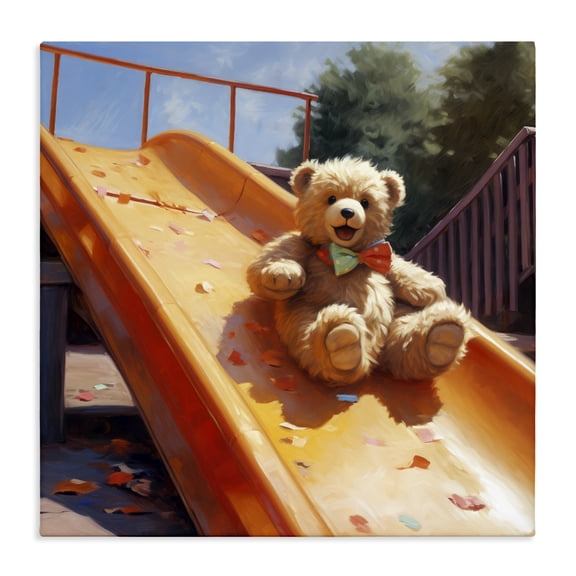 Stupell Industries Contemporary Teddy Bear on Slide Canvas Art, 17 x 17, by Ray Powers
