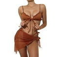 thumbnail image 1 of ITFABS Women Split Swimsuit Set, Solid Color Bikini+Lace-up Panties+Cover Ups, 1 of 6