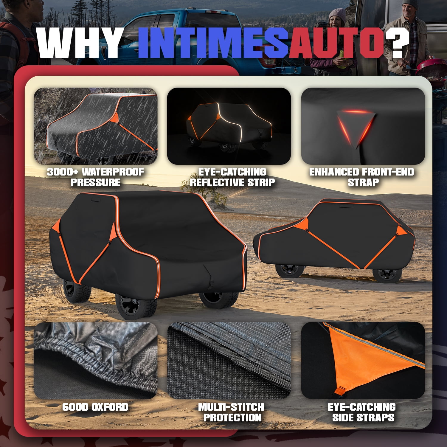 InTimesAuto 153 Inch UTV Cover for Polaris Ranger Crew RZR General 4, Can-Am Defender Maverick Commander Max,Yamaha Wolverine Viking,Kawasaki Mule Pro, Black 600D Cover Protection for 4-6 Seater UTV