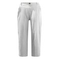 thumbnail image 4 of Cotton Linen Capri Pants for Women Elastic Mid Waist Straight Leg Lightweight Capris with Pockets, 4 of 4