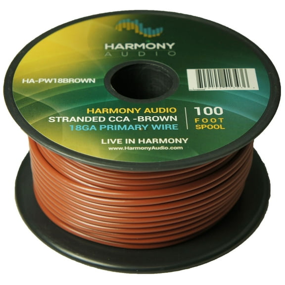 Harmony Car Primary 18 Gauge Power or Ground Wire 100 Feet Spool Brown Cable New