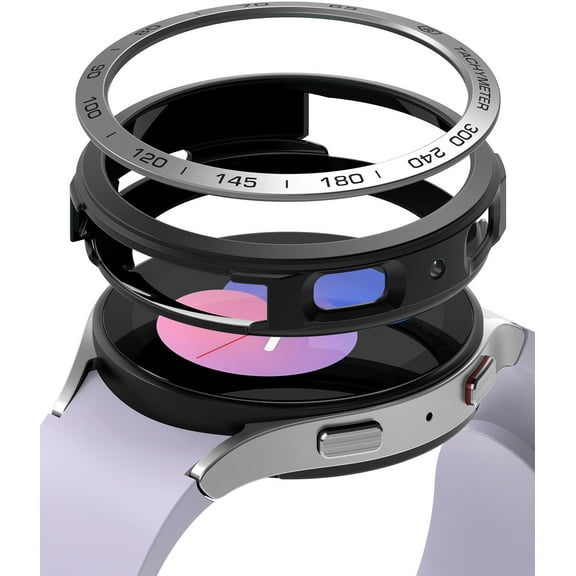 Ringke [Air Sports   Bezel Styling] Compatible with Samsung Galaxy Watch 5 40mm, Flexible Shockproof TPU Case with Adhesive Aluminum Frame Ring Cover - Black / 10 (Silver)