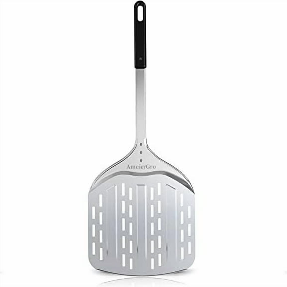 12" Perforated Pizza Peel, Long Handle(31") Anodised Aluminum Pizza Spatula Paddle, Pizza Oven Accessories for Pizza Stone/Grill