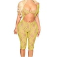 thumbnail image 4 of JWZUY Women's Mesh Lace Bodycon Jumpsuit Deep V-Neck Cutout One-Piece Outfit for Parties Romper Yellow L, 4 of 7