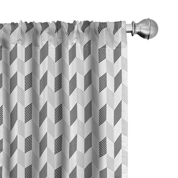 Ambesonne Geometric Curtains, Zigzag Herringbone, Pair of 28"x84", Black White