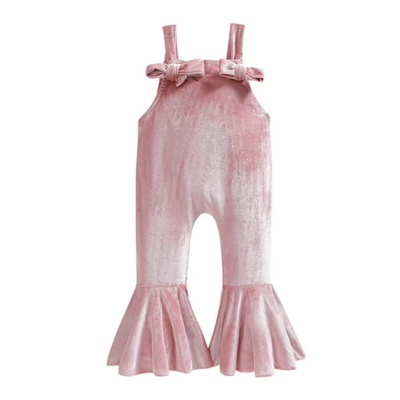 

Baby Girl Pants Fashion Children Comfortable Casual Bow Sling Solid Color High Waisted Conjoined Body Jumpsuit New Jumpsuit Pinks 4T