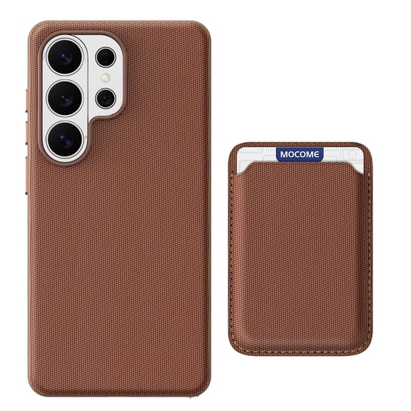 For Samsung Galaxy S26 Phone Case,Magnetic Detachable Card Holder,Support For Mag-Safe,Tech Fabric PU Leather Back Design,Ultra Slim Shockproof Non-Slip Protection Durable Phone Case,Brown