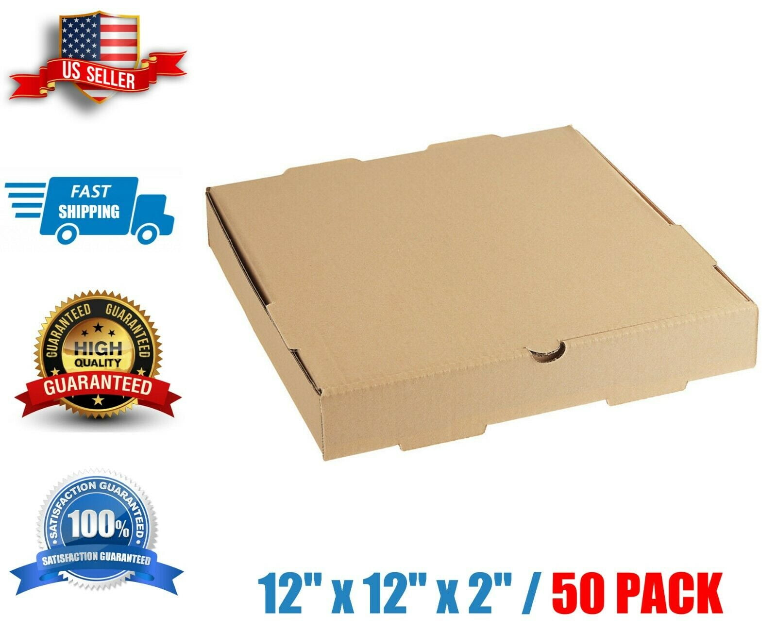 Pizza Box 12" x 12" x 2" 50/Case Kraft Corrugated Plain / Bakery FREE