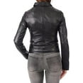 thumbnail image 2 of Women's Genuine Lambskin Leather Jacket Motorcycle Biker Leather Black Jacket W642, 2 of 3