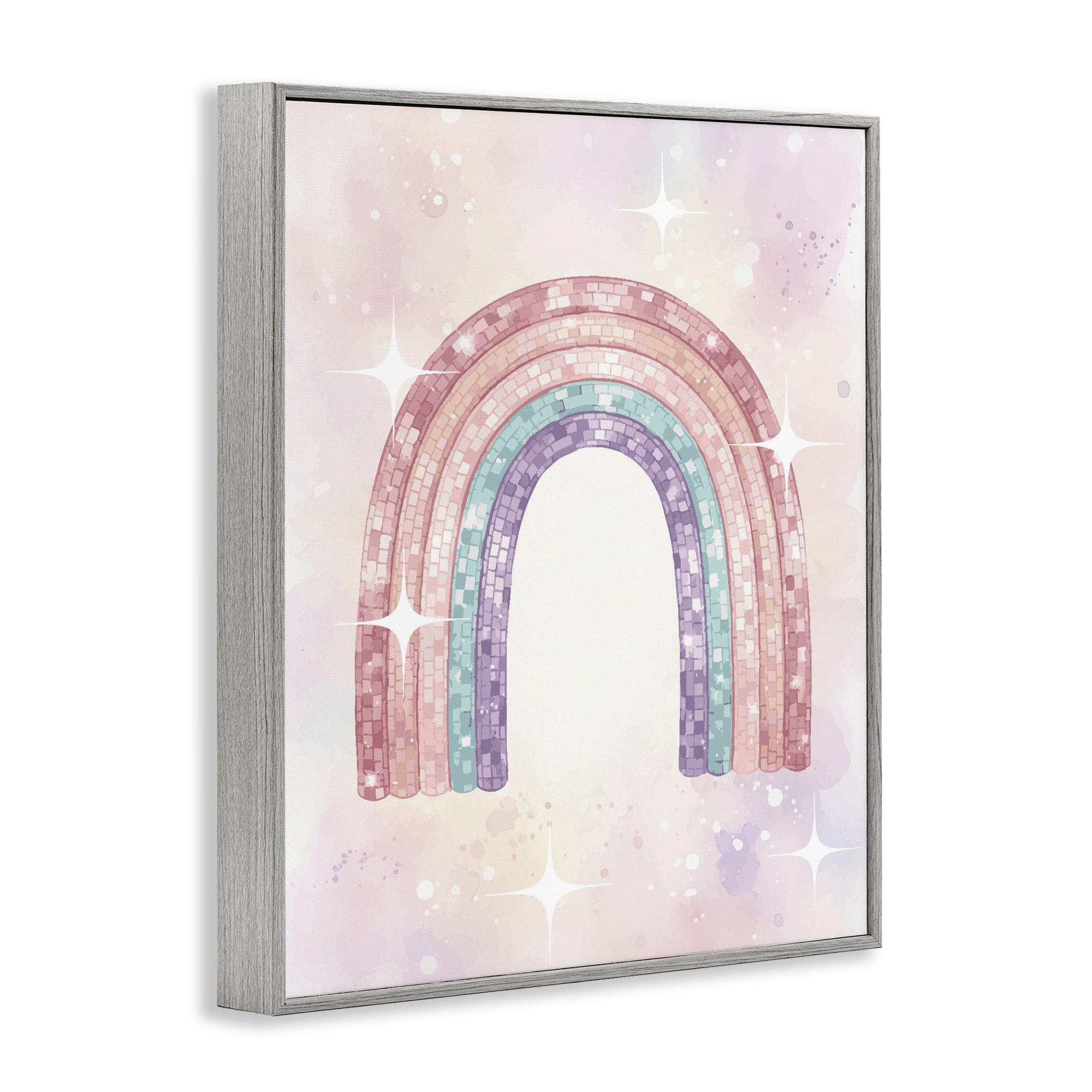 Stupell Industries Pastel Disco Rainbow Sparkles Gray Framed Giclee Art, design by Lil' Rue
