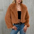 thumbnail image 2 of Stichou 2025 Winter Faux Fur Coats Women Fleece Cropped Jacket Long Sleeve Shaggy Warm Overcoat Lapel Open Front Outerwear Camel XL, 2 of 4