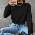 thumbnail image 4 of Xcmzpl Women's Sweatshirts Loose Fit Solid Color Round Neck Sweatshirt Holiday Sweater Tops Cotton Long Sleeve Shirts Early Fall Fashion, 4 of 5