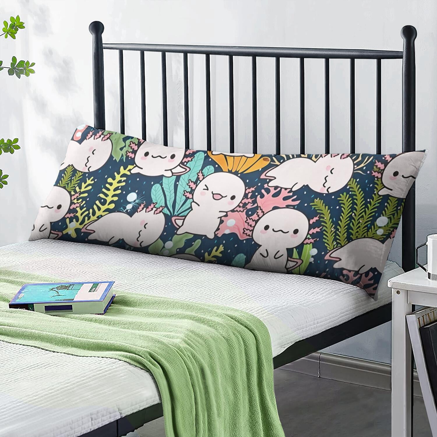 Adorable Funny Axolotl Pillow Cover 20x54 - Colorful Kawaii Cartoon Fantasy Creature Body Pillow Case - Stretchy Durable Maternity & Full Body Support with Hidden Zipper, Cozy Gift for Home & Office