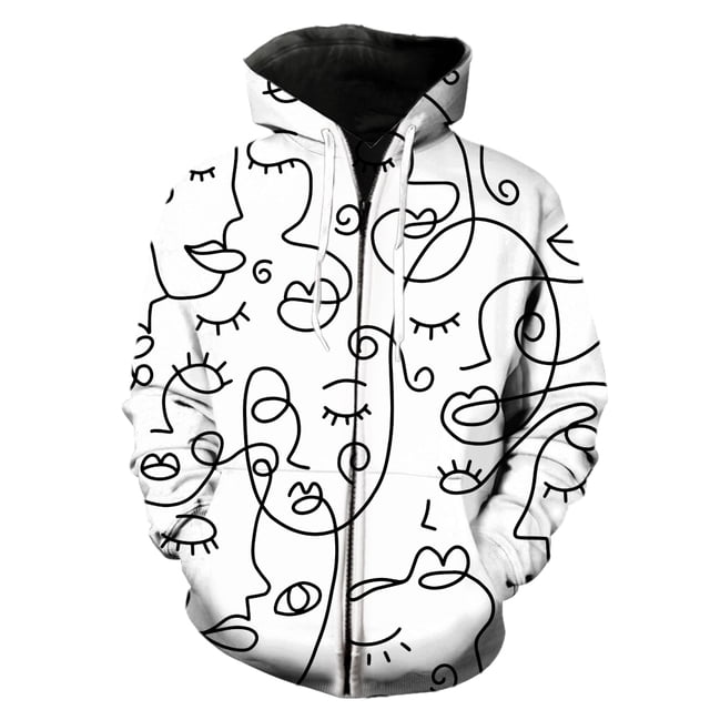 Sudadera con capucha y cremallera para hombre, estilo hip hop, divertida, unisex, de gran tamaño, con retrato de línea abstracta, gran oferta de moda 2024
