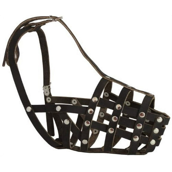 Secure Genuine Leather Mesh Dog Basket Muzzle - German Shepherd Female, Doberman, (Circumference 12", Snout Length 4.5")