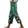 thumbnail image 2 of SELONE Womens Capris with Pockets Plus Size Mid Waist Lounge Pants Trouser Pants Loose Casual Beach Pants Drawstring Flowers Straight Leg Lightweight Comfy Multicolor 2XL Breathable Summer Clothes, 2 of 5