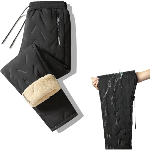 Unisex Fleece-Lined Waterproof Straight-Leg Pants for Winter, Warm Outdoor Snow Pants with Drawstring Waist