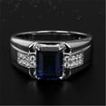 thumbnail image 3 of Mens Sapphire Ring, Emerald Cut Blue Sapphire Diamond Ring For Men, Signet Mens Ring, 14K White Gold Plated, 2.5 Ct Simulated Diamond And Sapphire, Anniversary Gift Ring For Husband, 3 of 4