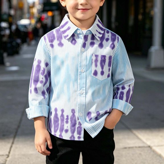 BaoFuBaoMei Lightweight Button down Shirt Boys Girls Back to School Striped Long Sleeve Tops with Pockets Slim Collared Fall Outfits for School Daily Wear Outdoor