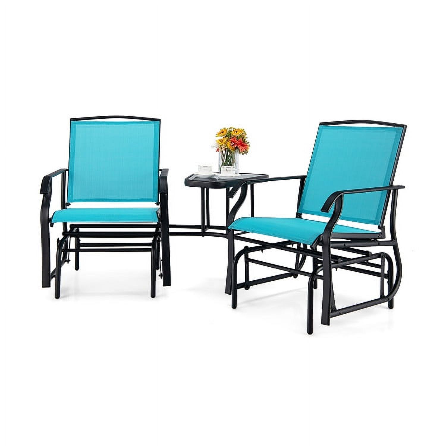 Aimee Lii Patio Conversation Sets, Double Swing Glider Rocker Chair Set with Glass Table, Turquoise