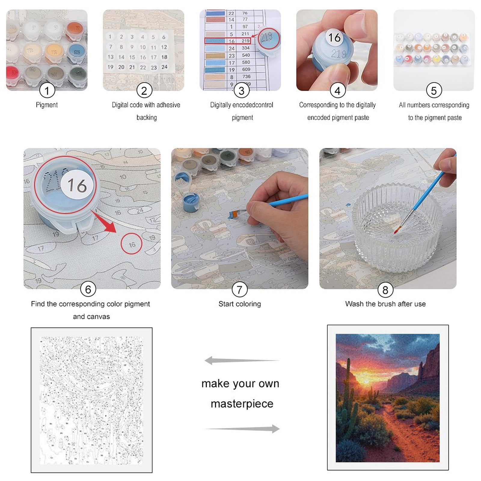 Paint By Numbers Kit for Adults Beginner - Desert Sunrise Cactus Trail Beauty DIY Canvas Painting Kits for Adults, Frameless Paint By Number for Adults for Home Wall Decor 16x20 Inch