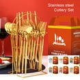 thumbnail image 2 of maskred 24Pcs Stainless Steel Set Spoon Flatware Dishwasher Gold Present Fork Box Portable Accessory Party Green and Gold Gold, 2 of 6