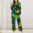 thumbnail image 3 of Kll Dinosaurs Print Women'S Long Sleeve Pajamas With Pants Sleepwear Loungewear 2 Set-Medium, 3 of 9