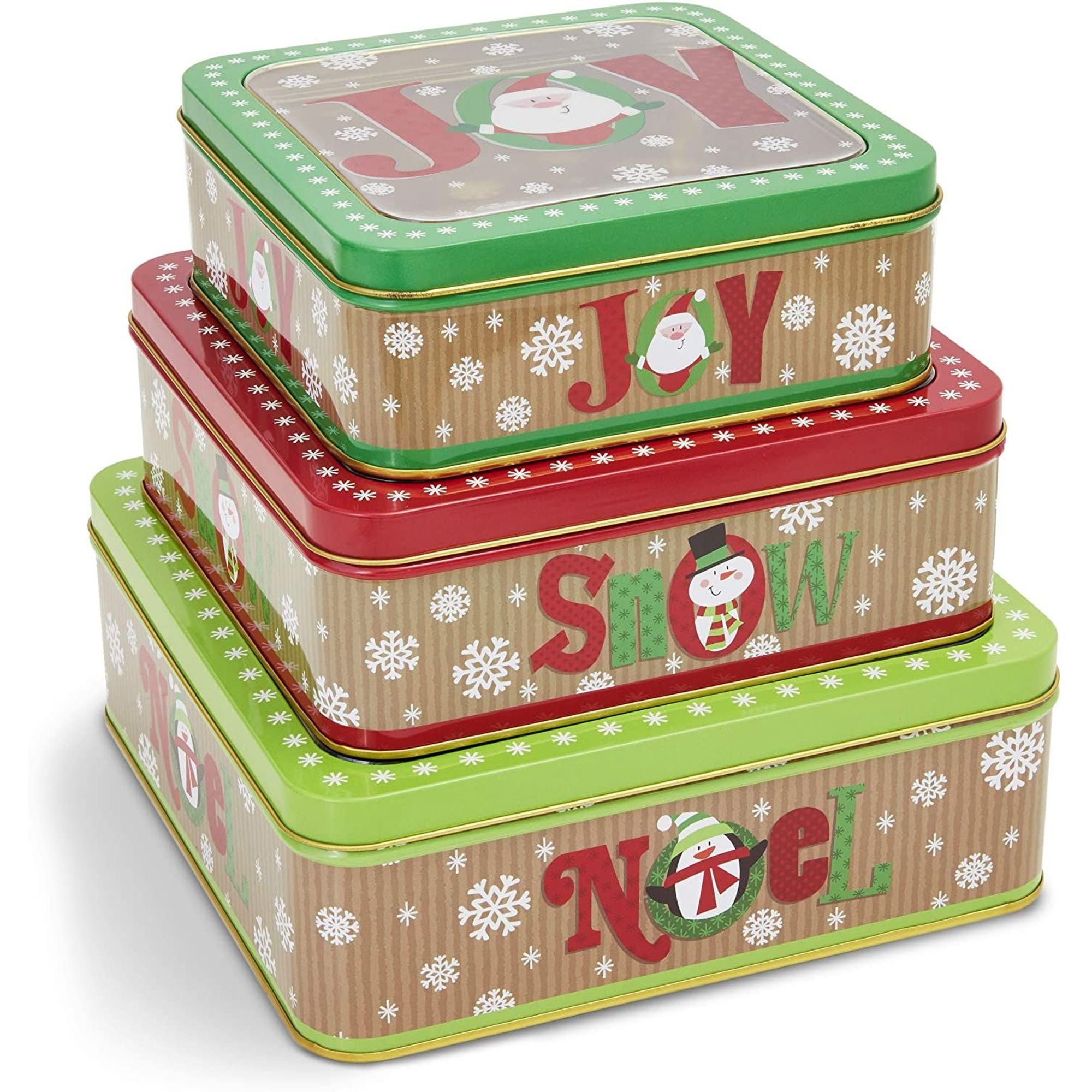 3-Pack Santa Christmas Empty Metal Cookie Nesting Tins Box Set Storage Containers for Cookie