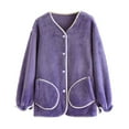 thumbnail image 2 of Weiqiqre Fall Pajamas Women Solid Color Flap Pocket Coat Turn Down Collar Long Sleeve Buttons Long Sleeve Warm Pajamas, 2 of 3