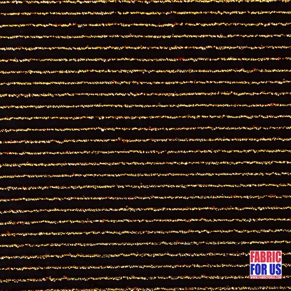 Glitter Lines Allover Gold & Red on Black Stretch Fabric 60" Wide By The Yard