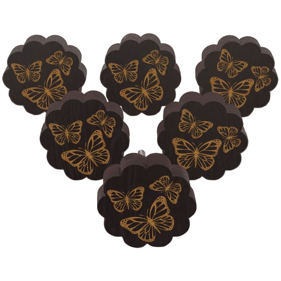 IBA Indianbeautifulart Brown Engraved Knobs Wooden Wardrobe Knobs Cabinet Drawer Pull 10 Pcs
