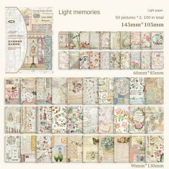 Vintage Scrapbook Decorative Paper - "Days Gone By" Series, 100 Sheets of Retro Journaling and Crafting Material