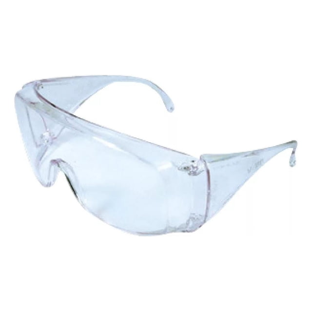 lentes de seguridad visión 180 trans 3v180e infra 20 piezas Paquete de 20 lentes transparentes modelo 3V108E con protección periférica y montura cómoda; vista 3/4 frontal que muestra silueta envolvente y brazos integrados, adecuados para usar sobre gafas graduadas.