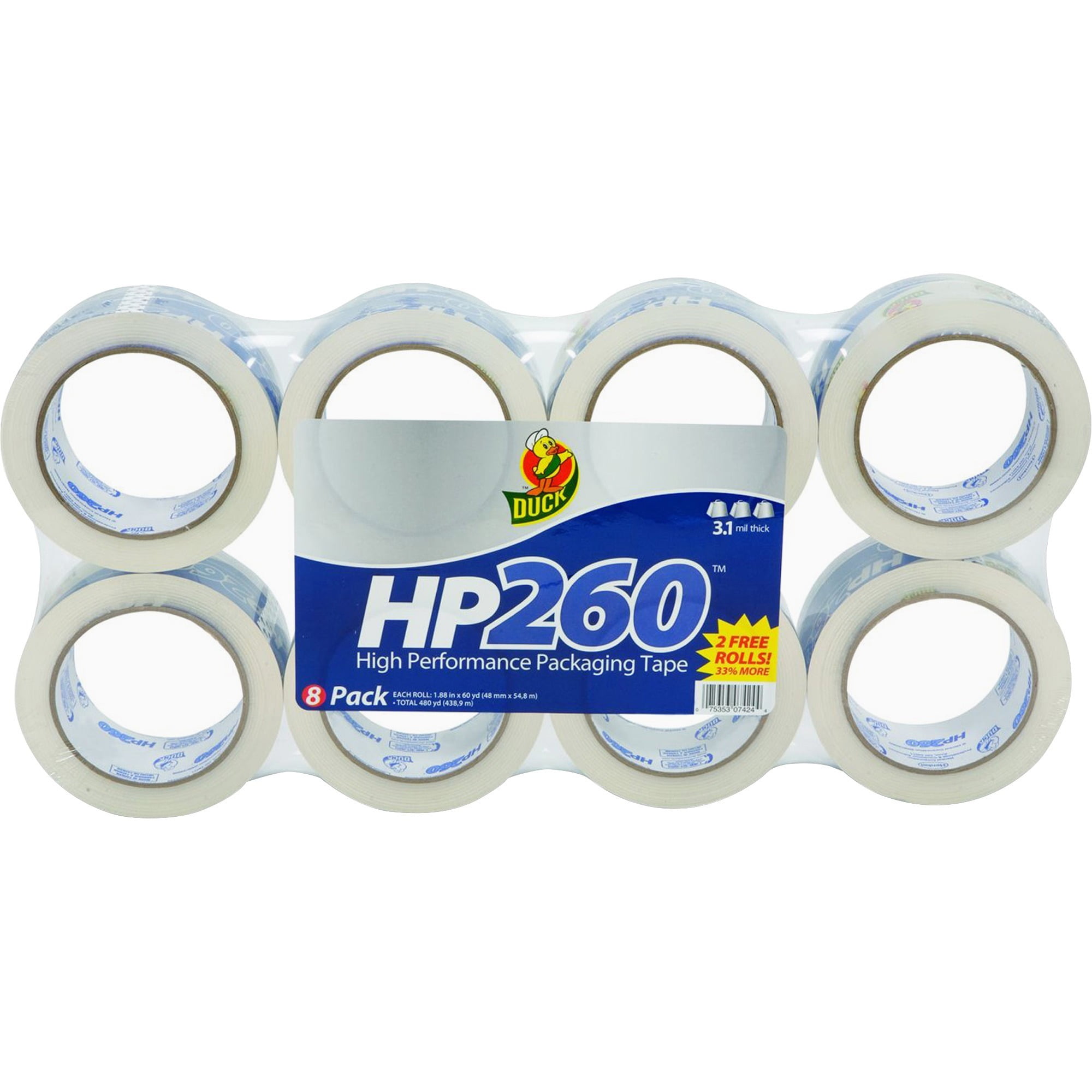 Duck HP260 1.88 In. x 60 Yd. Packing Tape, Clear, 8Count