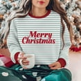 thumbnail image 2 of Cavosen Christmas Fleece Pullover Women Crew Neck Long Sleeve Ugly Pullover Stripe Solid Loose Blouses Party Shirt Tops, 2 of 9