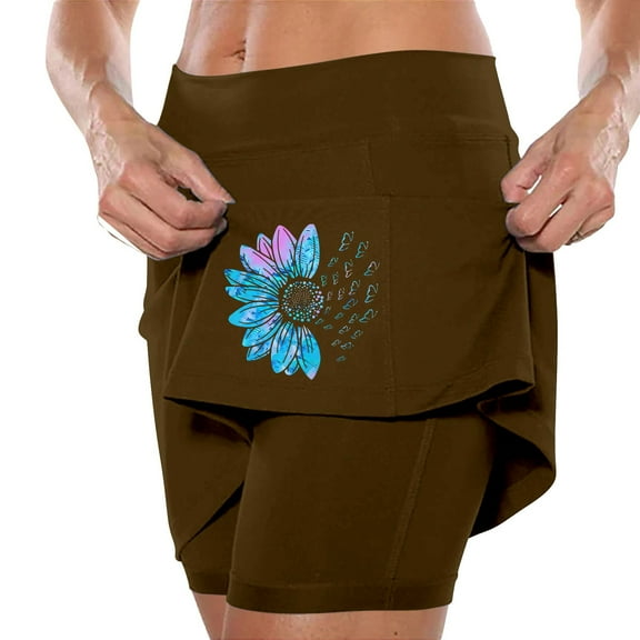 FADAACAI Womens Tennis Skirt Skorts for Women with Pockets Lightweight Skirt Athletic Inner Shorts for Running Tennis Workout Sports Athletic Skirt Skorts for Woman Brown L Clearance!