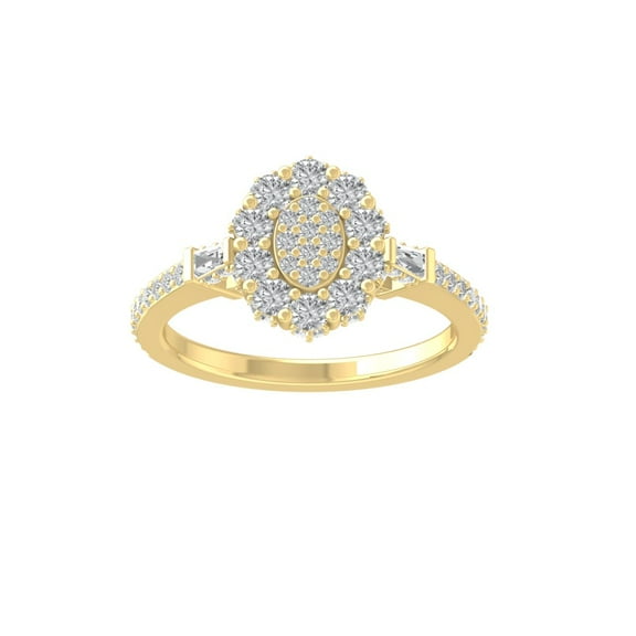 ARAIYA FINE JEWELRY 14K Yellow Gold Round and Baguette shape Lab Grown Diamond Engagement Ring (1 cttw, VS Clarity, D-F Color) Size 5