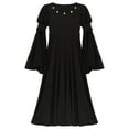 thumbnail image 4 of Yeahdor Kids Girls Renaissance Medieval Costume Long Bell Sleeves Fairy Dress Retro Princess Maxi Gown Black 8, 4 of 7