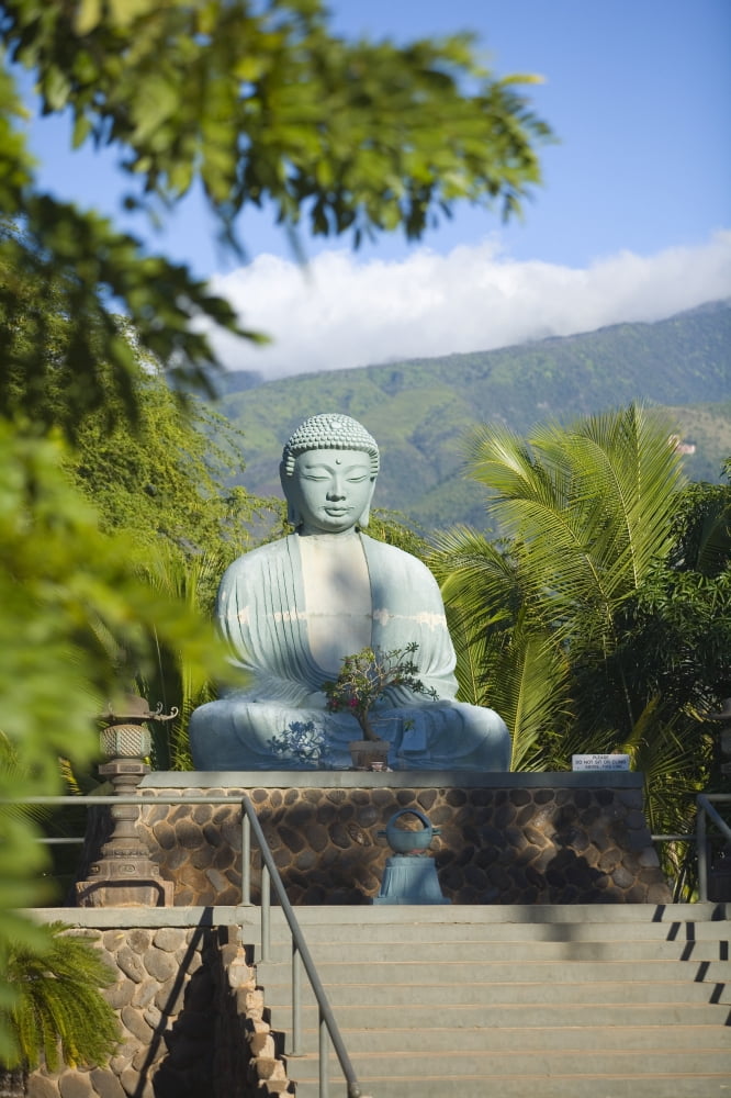 Hawaii, Maui, Lahaina Jodo Mission, Buddha Statue. Poster Print (11 x