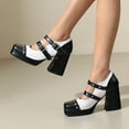 thumbnail image 7 of HAOTAGS Women Classic Mary Jane,Closed Toe High Heel Thick-Soled Chunky Color-blocked Dress Shoes Black 7.5, 7 of 7
