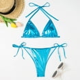 thumbnail image 2 of Womens Swimsuits Bikini Sets Shiny String Padded Triangle 2 Pieces Set Blue Women's Swimwear L, 2 of 6