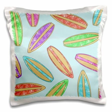 Surfboard Pillows 3dRose Colorful Surfboard Print - Hawaiian Flower and Bamboo - Blue - Pillow Case, 16 by 16-inch ()