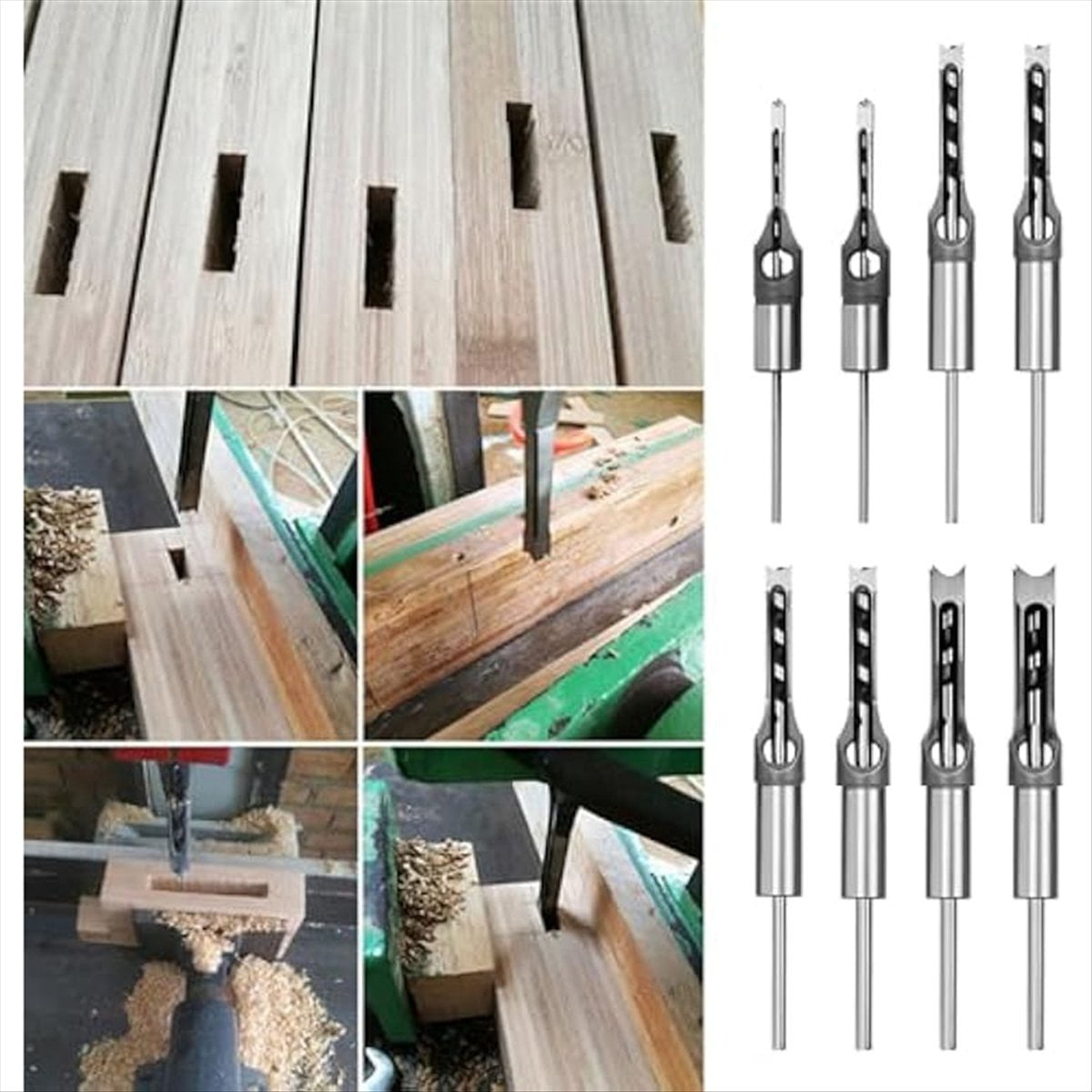 TOP! 8Pcs Woodworking Square Hole Drill Bits,Wood Mortising Chisel,Square Chisel Bit for